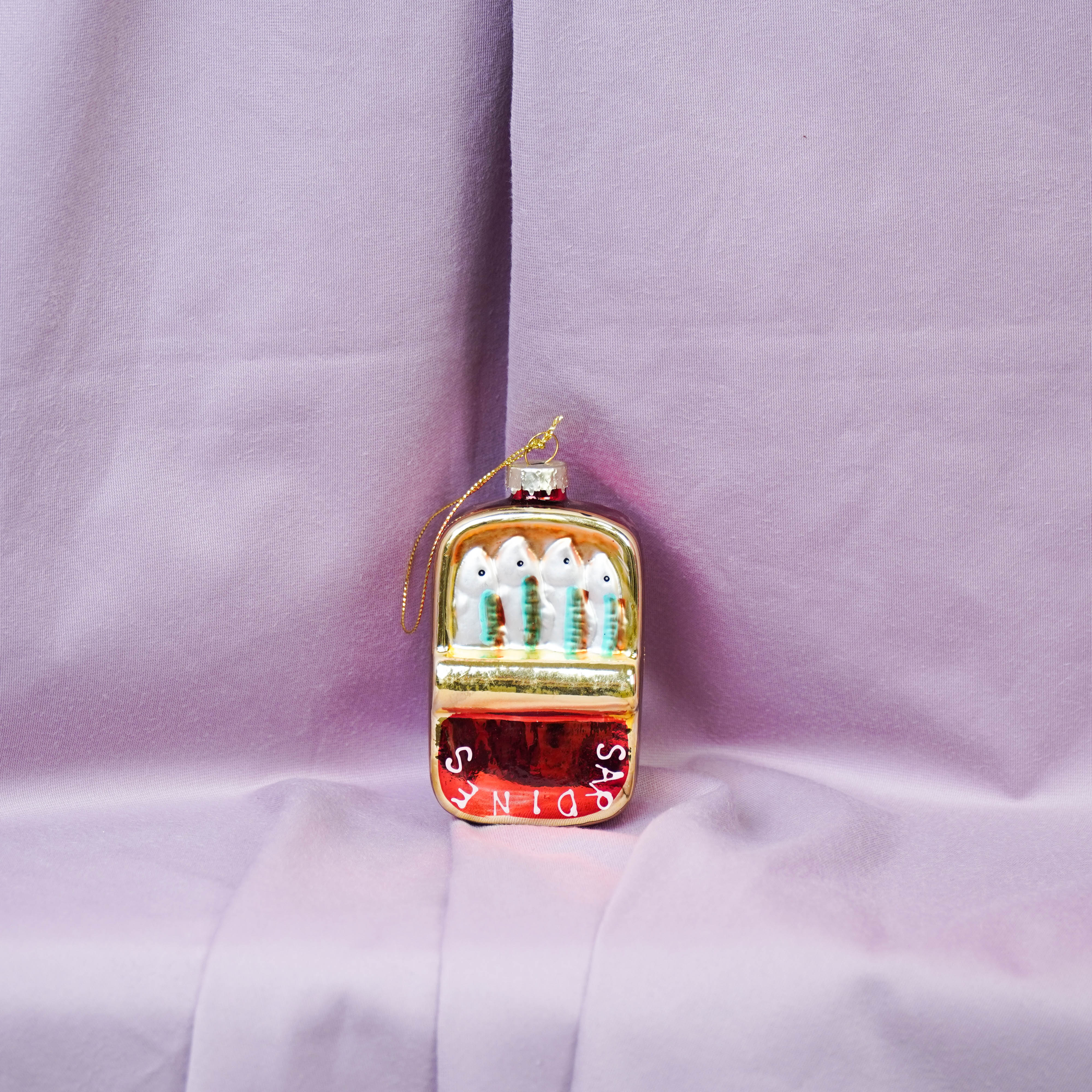 Kerstversiering - Kersthanger - Sardines - Glas - Goud/Rood - 8x3,5x10cm