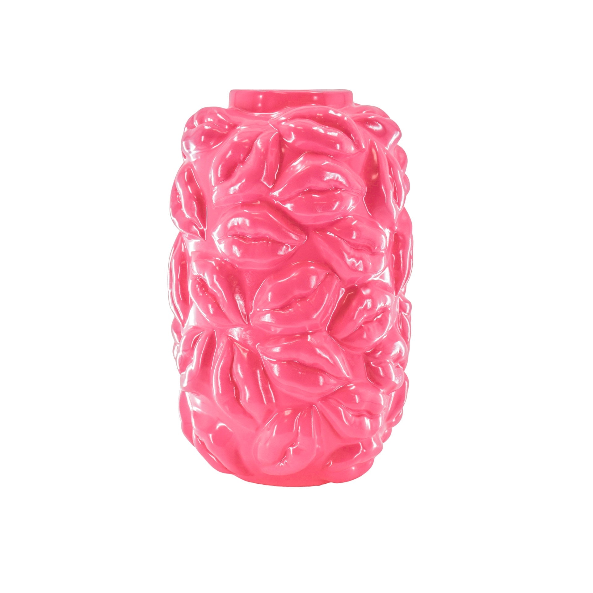 Vaas - Bloemenvaas Lippen - Keramiek - Fluor Roze -  17x17x27cm