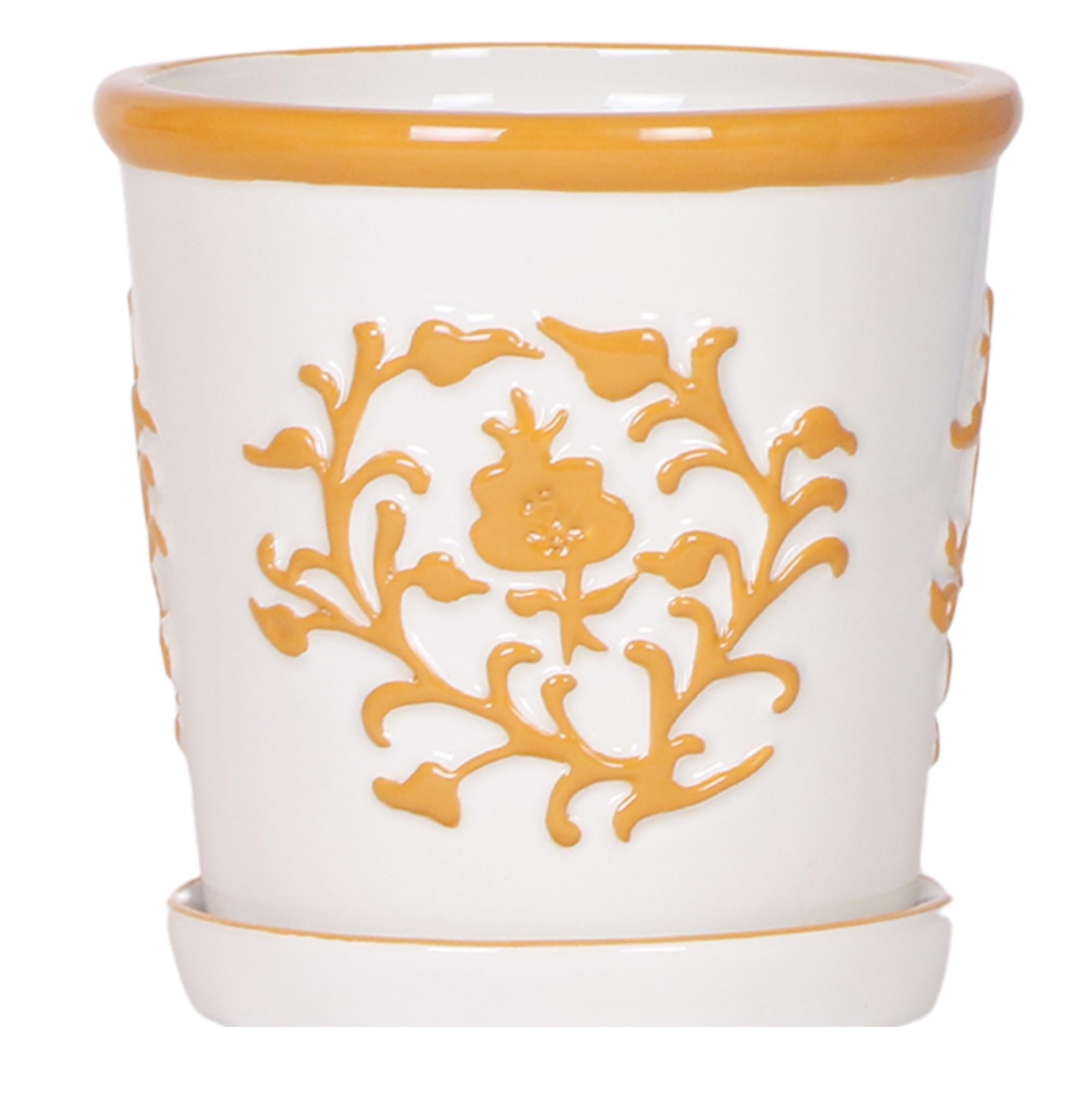 Everspring Malaga sierpot oranje keramische pot met decoratief bloemmotief en onderbordje