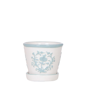 Everspring pot met blauw decoratief bloemmotief en bijpassend onderschotel