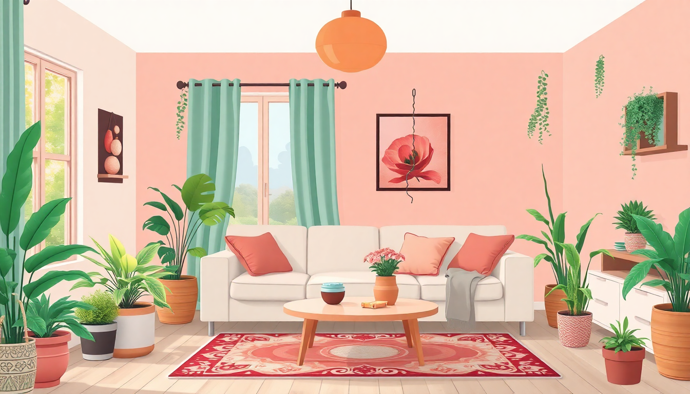 Luchtzuiverende kamerplanten zoals sanseveria, graslelie en vredeslelie in een licht interieur – verbeteren de luchtkwaliteit en verminderen allergieën