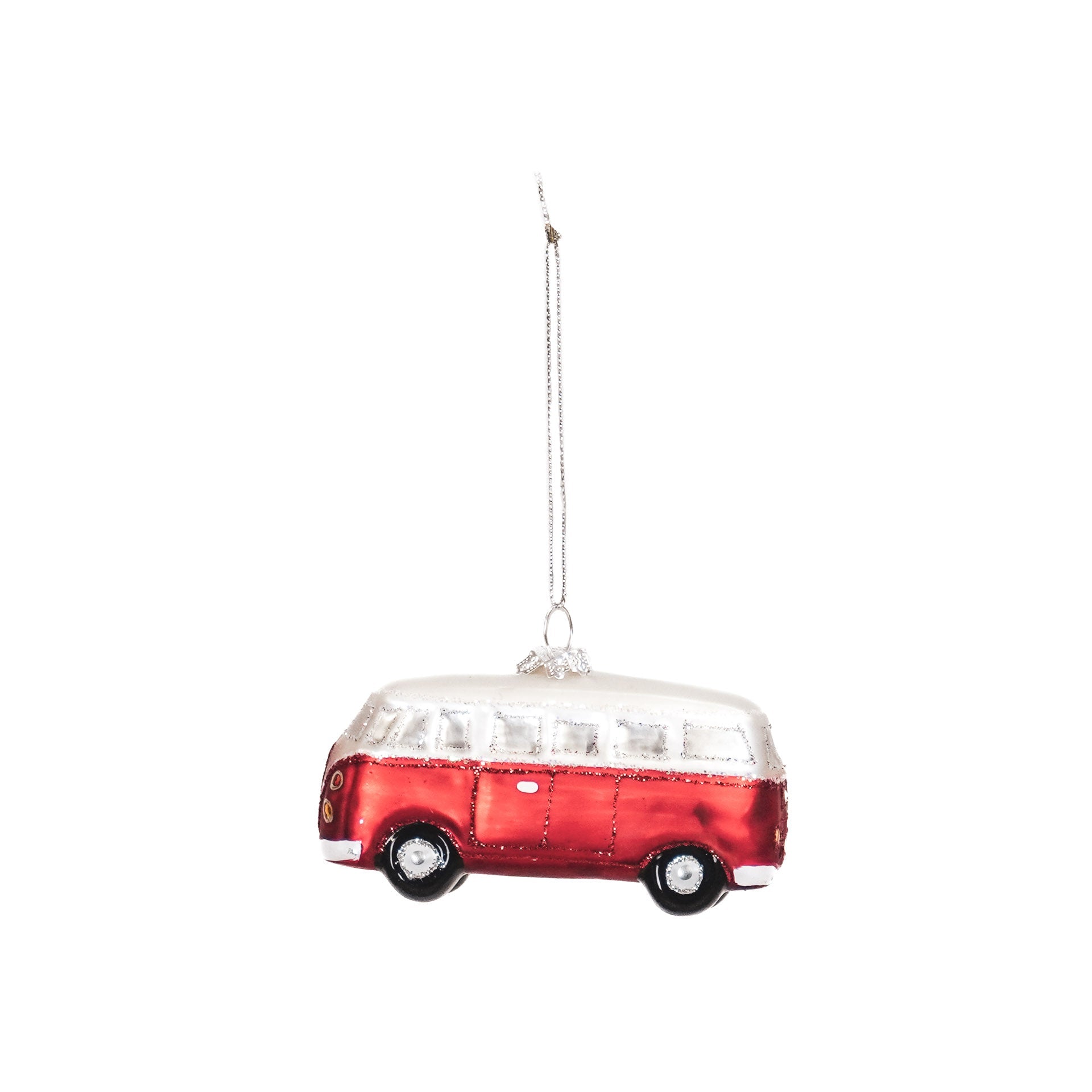 Kerstversiering - Kersthanger - Bus - Glas - Rood - 10,5x4,5x6cm