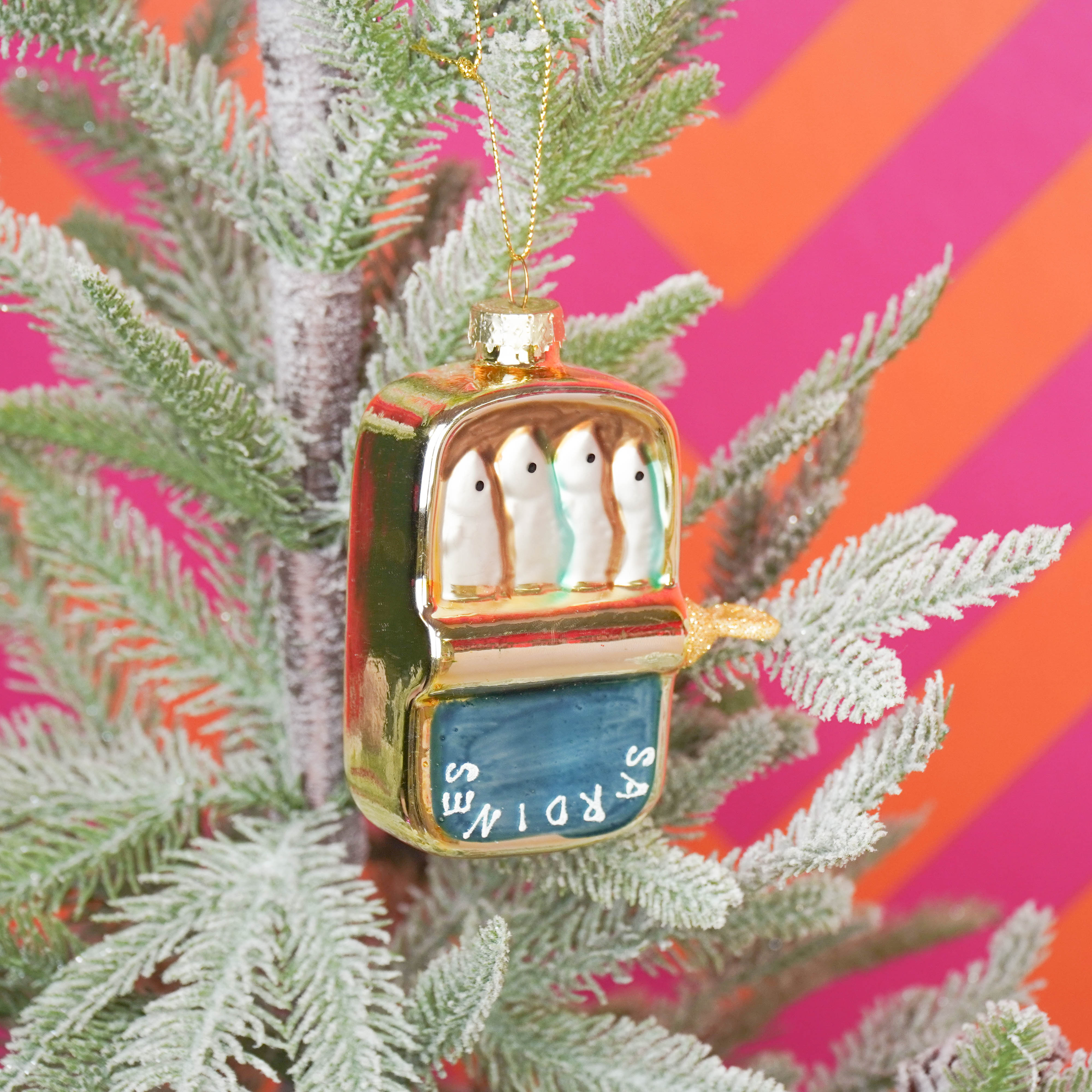 Kerstversiering - Kersthanger - Sardines - Glas - Goud/Blauw- 8x3,5x10cm