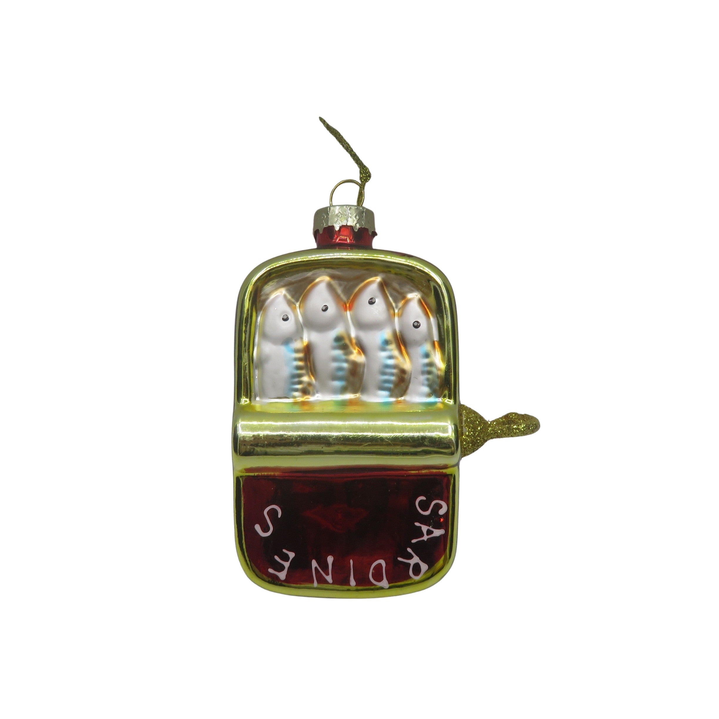 Kerstversiering - Kersthanger - Sardines - Glas - Goud/Rood - 8x3,5x10cm