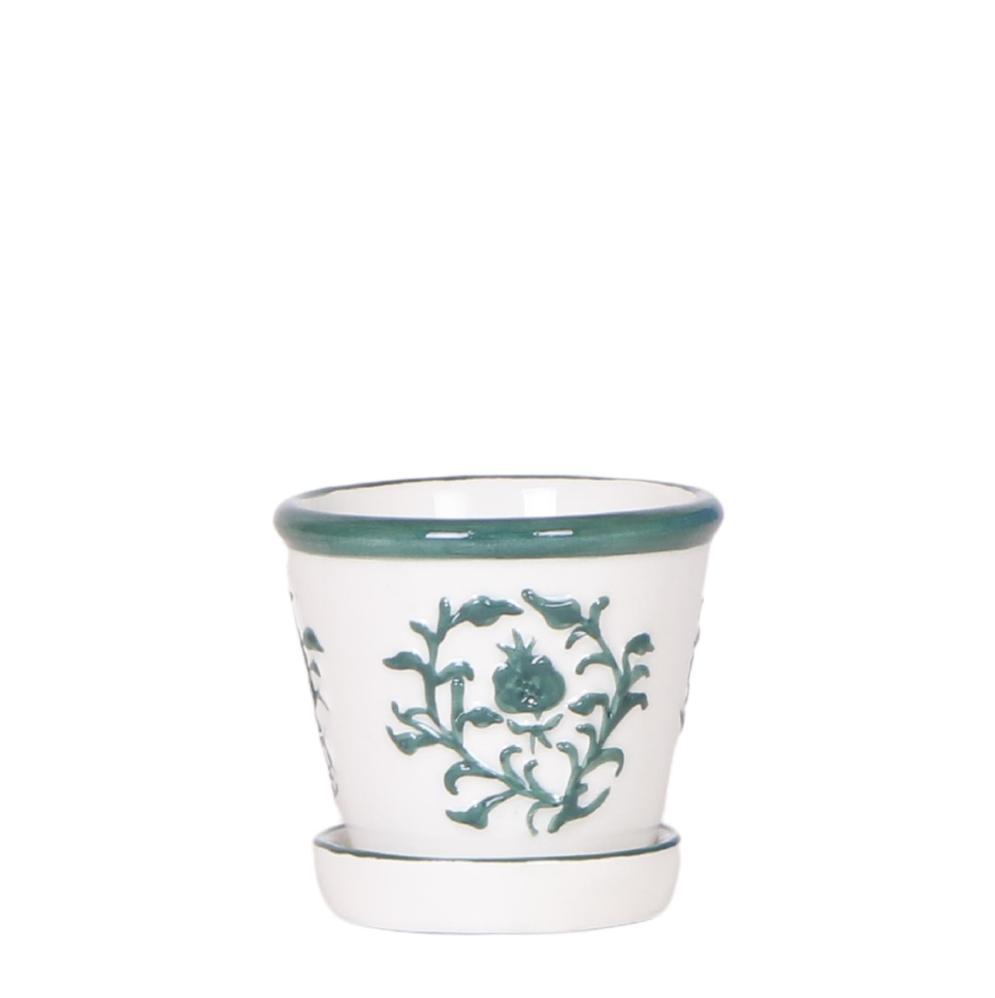 Everspring keramische pot met groen botanisch patroon en bijpassende onderzetter