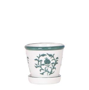 Everspring keramische pot met groen botanisch patroon en bijpassende onderzetter
