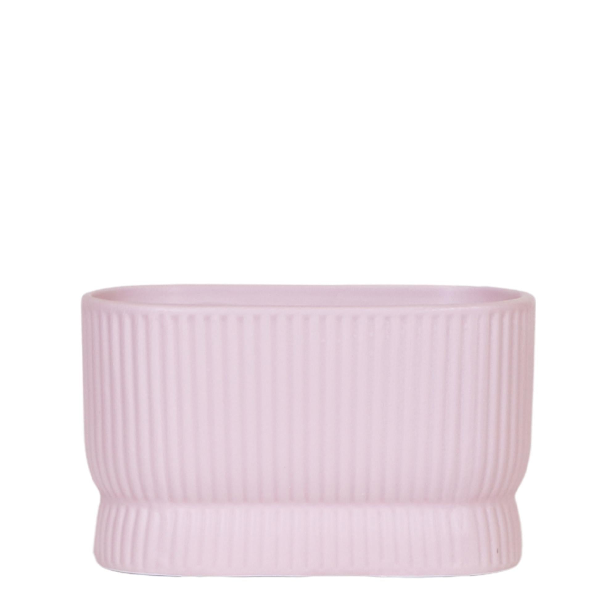 Everspring diabolo twin sierpot in zachte roze kleur met verticale ribbelstructuur