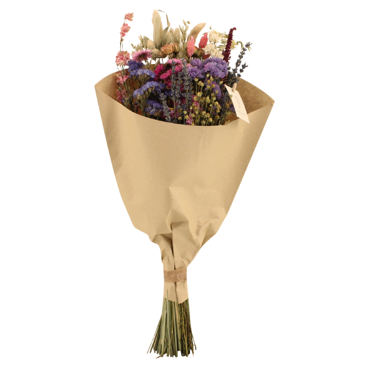 Everspring droogbloemen boeket roze met diverse gedroogde bloemen in natuurlijke bruine verpakking