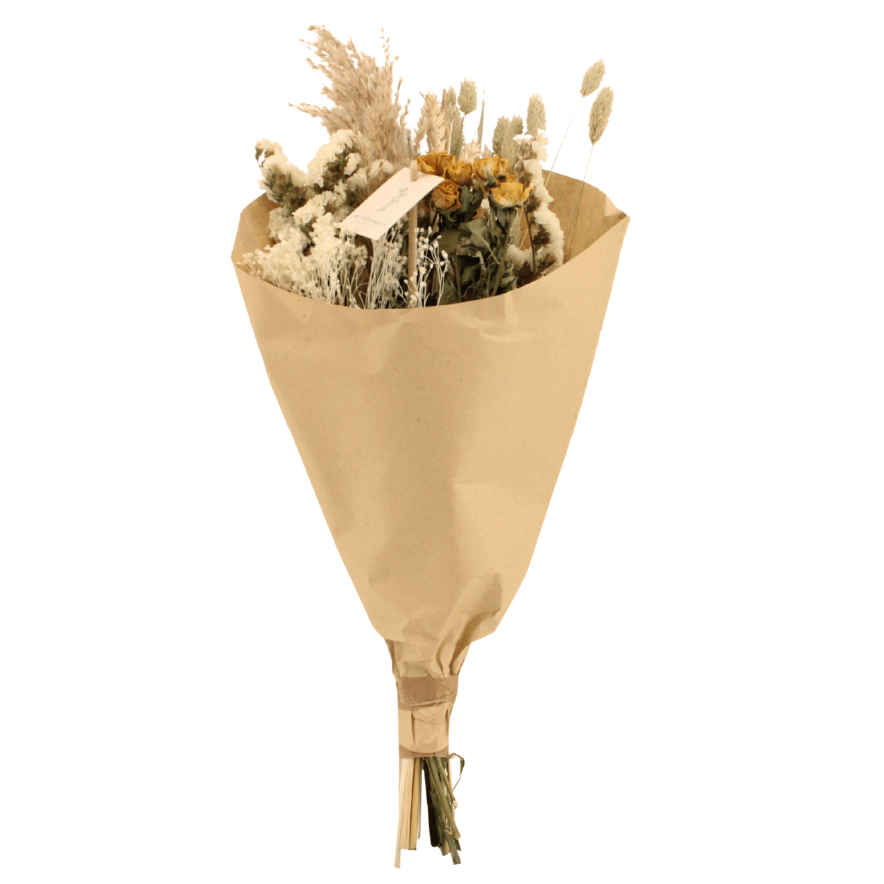 Everspring droogbloemen plukboeket naturel in bruin kraftpapier voor decoratie