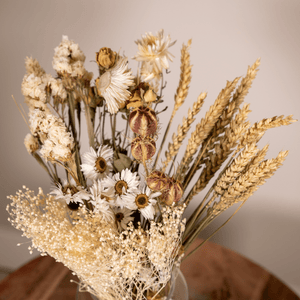 Everspring droogbloemen plukboeket naturel met verschillende gedroogde bloemen en graanaren in neutrale tinten
