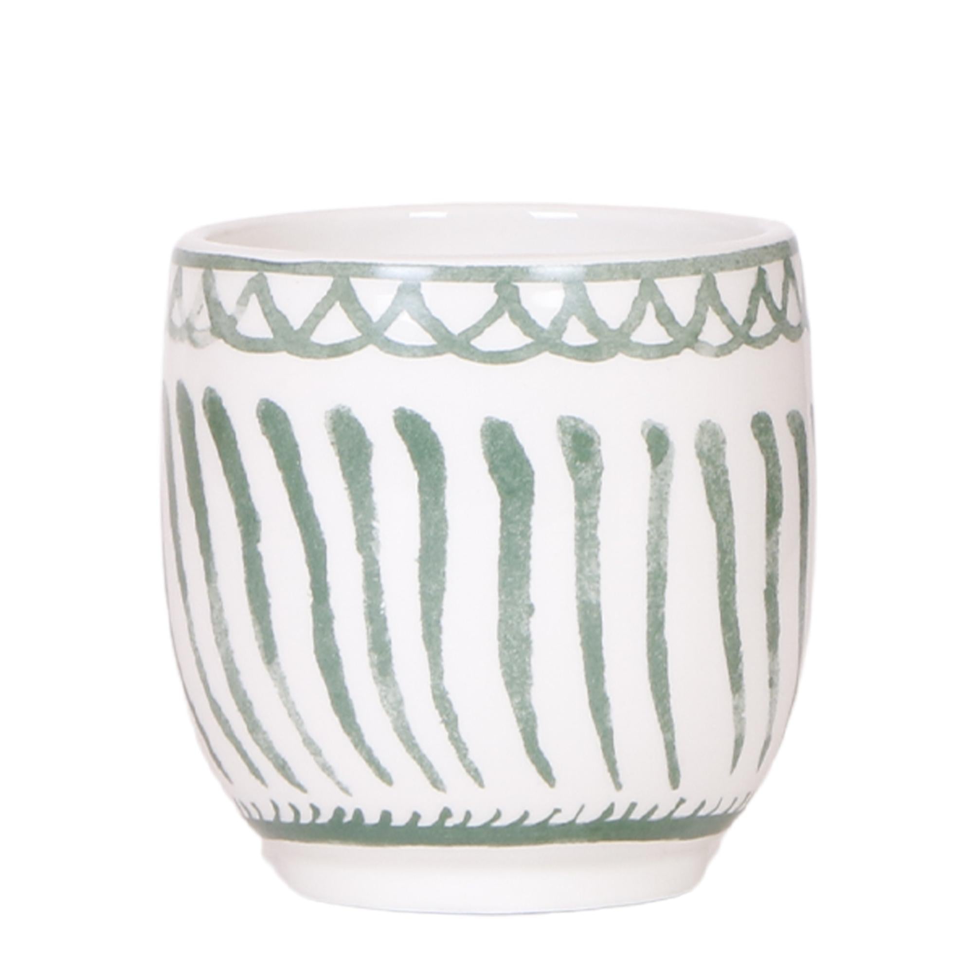 Everspring pot met groene verticale lijnen en decoratieve rand groene sierpot kopen