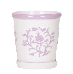 Everspring witte keramische pot met lila bloemenpatroon en bijpassend schoteltje