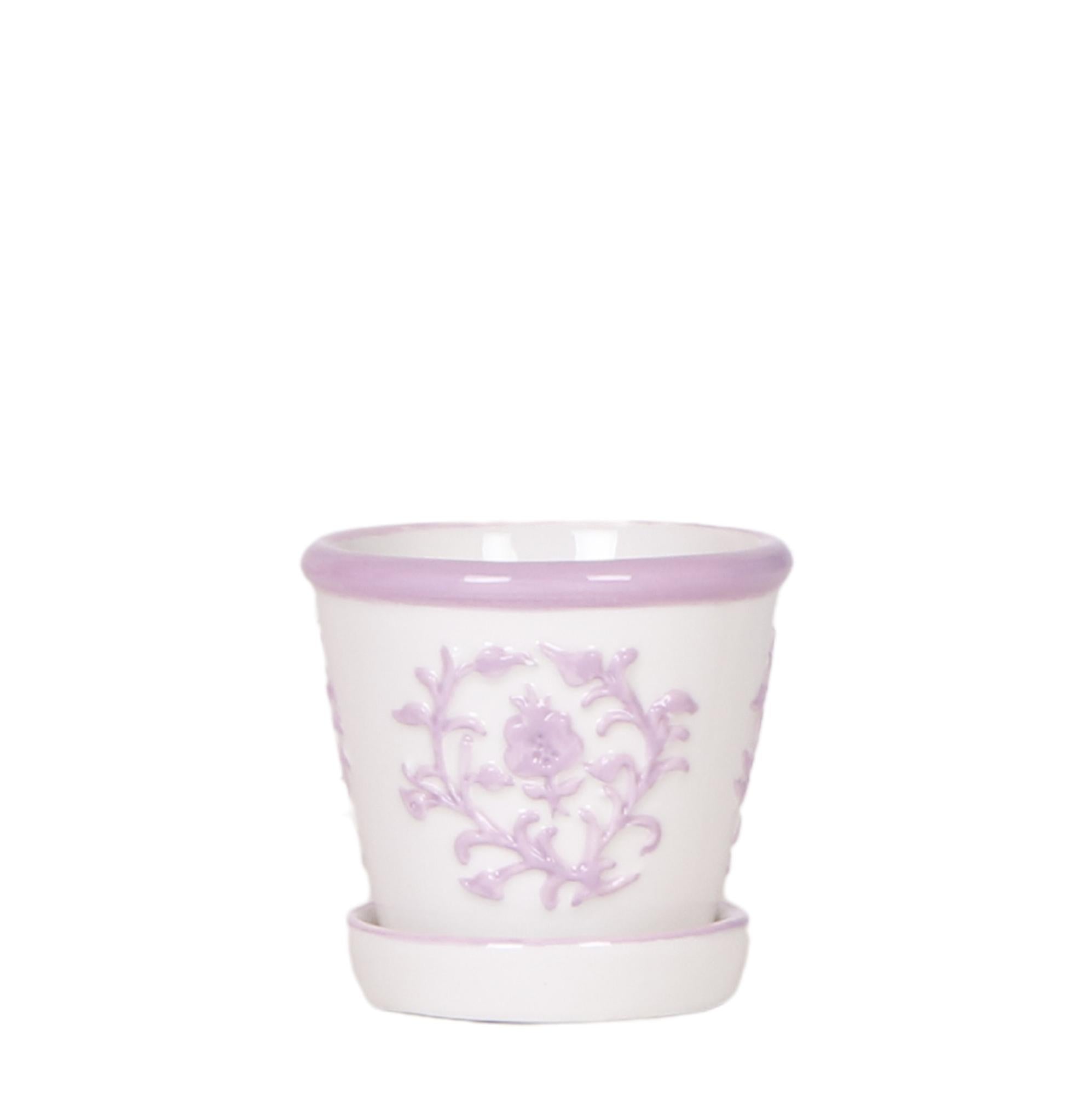 Everspring decoratieve keramische pot met lila bloemmotief en onderschotel voor planten