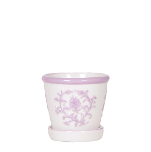 Everspring decoratieve keramische pot met lila bloemmotief en onderschotel voor planten