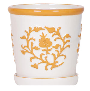 Everspring Malaga sierpot oranje keramische pot met decoratief bloemmotief en onderbordje