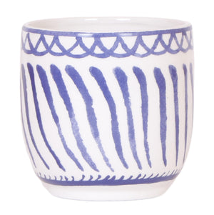 Everspring pot keramiek wit met blauw gestreept en geometrisch patroon decoratief