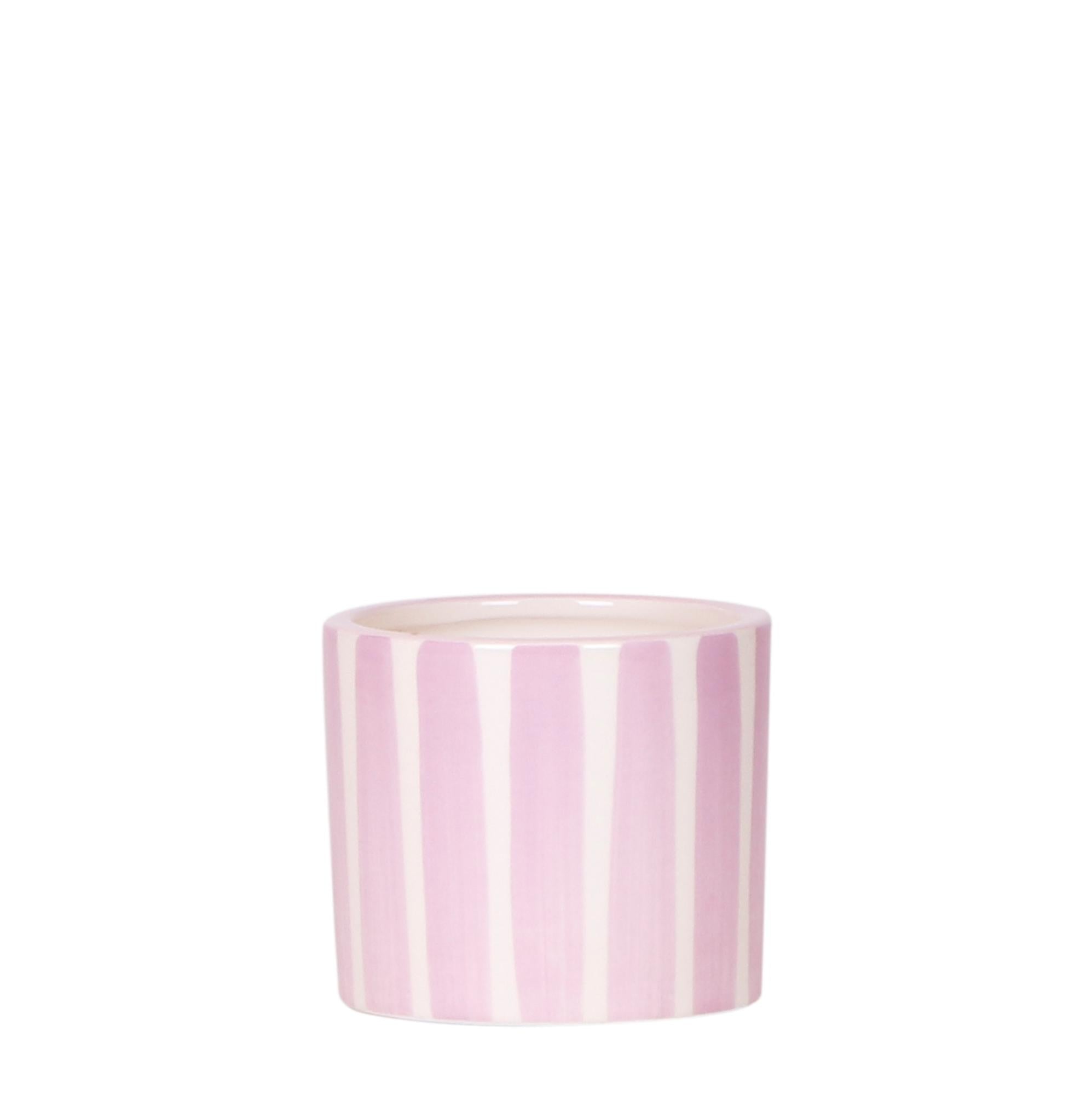 Everspring painted stripe bloempot met roze en witte verticale strepen