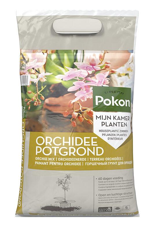 Everspring potgrond voor orchideeën in een grote verpakking met afbeelding van bloeiende orchideeën