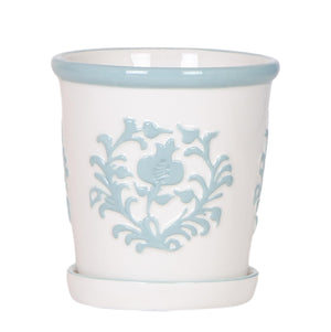 Everspring pot van keramiek met blauw decoratief bloemmotief en bijpassend schoteltje